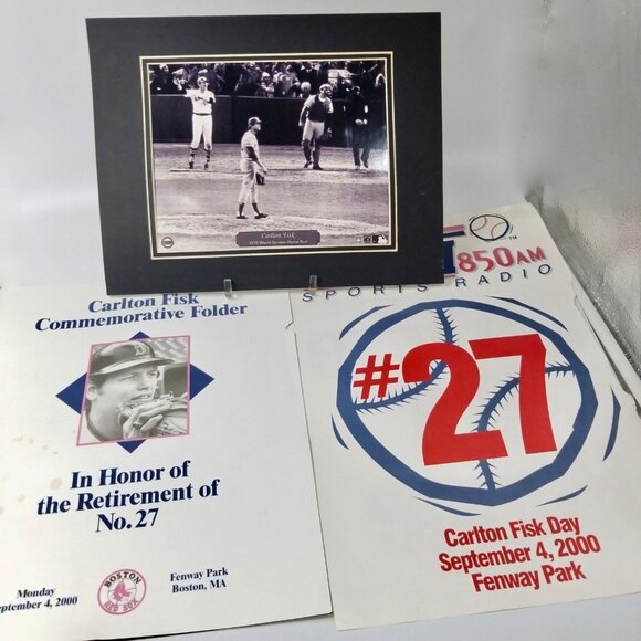 Vintage Lot Red Sox Carlton Fisk 27 Folder WEEI Go Pudge Sign Steiner Print - Picture 1 of 8